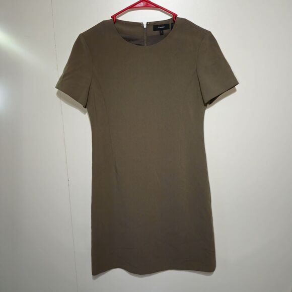 Theory Dolman Shift Dress Olive Green Size 0 Office Career Businesses Casual - Picture 2 of 11